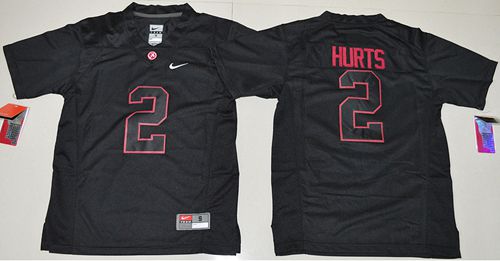 Crimson Tide #2 Jalen Hurts Blackout Limited Stitched Youth NCAA Jersey - Click Image to Close